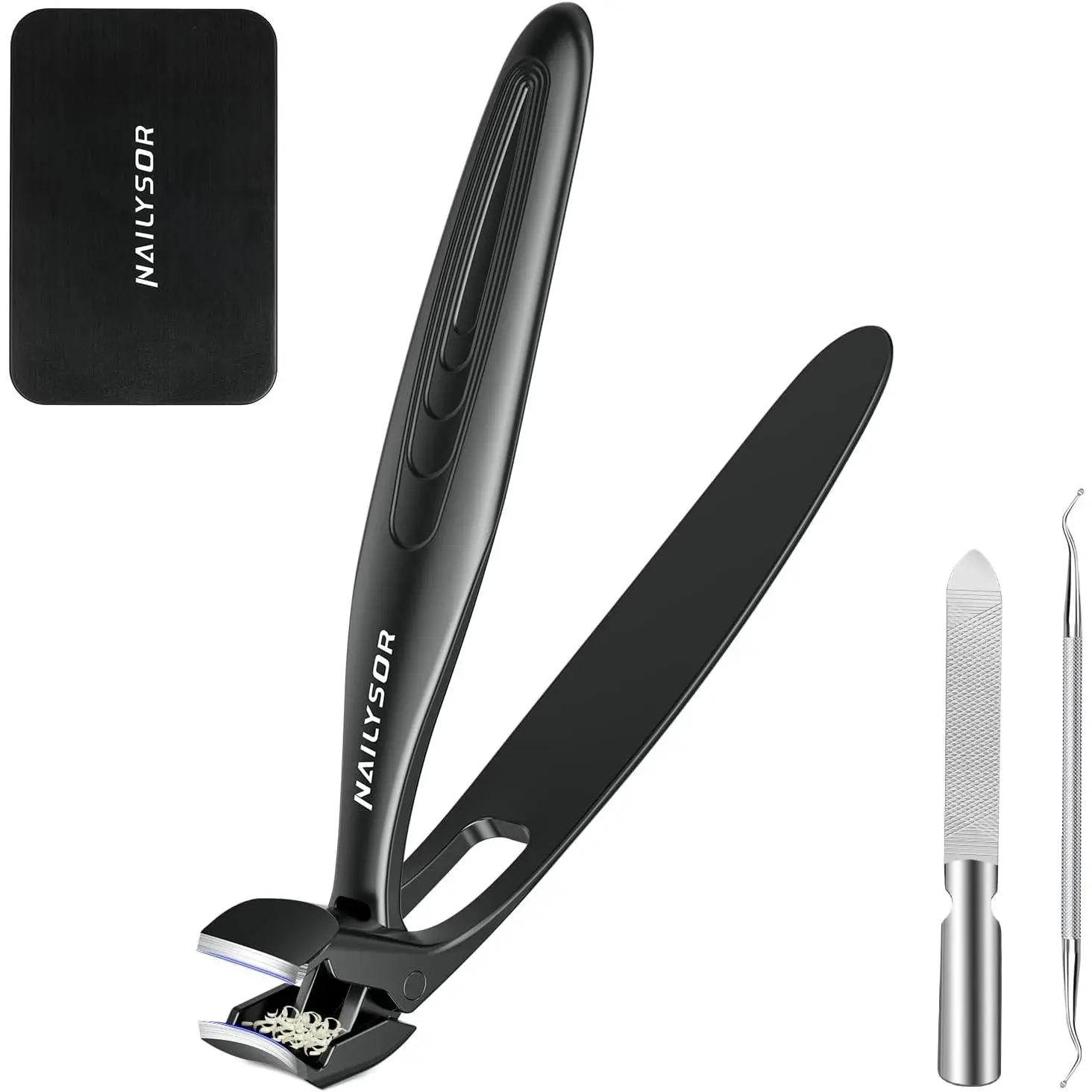 Long Handled Toenail Clippers for Seniors, Nail Clippers for Elderly with Angled Head, Wide Opening Heavy Duty Clippers for Thick Toenails, Ergonomic Handle with Catcher