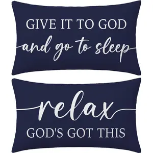 2pcs, Blue Themed Lumbar Throw Pillow Covers, "GIVE IT TO GOD and go to sleep" &"relax GOD'S GOT THIS" Text Designs, Suitable for Living Room, Bedroom, Sofa and Bed Decoration, Single Sided Printing, No Pillow Core