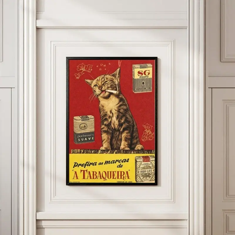 Vintage Cute Smoking Cat Canvas Wall Art, 1-Piece Art Print for Living Room & Bedroom, Aesthetic Wall Decor, Bible Verse Wall Decor, Retro Cat Poster, Funny Animal Art, Eclectic Home Decor, Cottagecore Wall Art, Gift for Cat Lovers