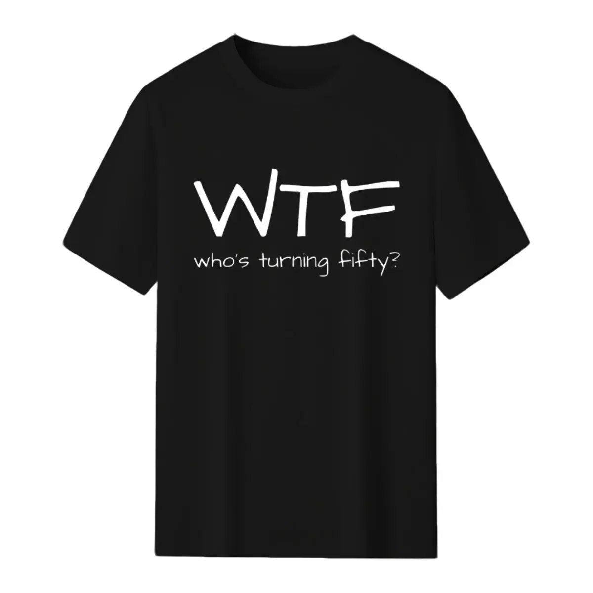 Women's Round Neck Short Sleeve Tee - Casual Outdoor Fabric T-Shirt, 50th Birthday Garment with "WTF Who's Turning 50" Print, Breathable Fit for Tropical Beach Wear