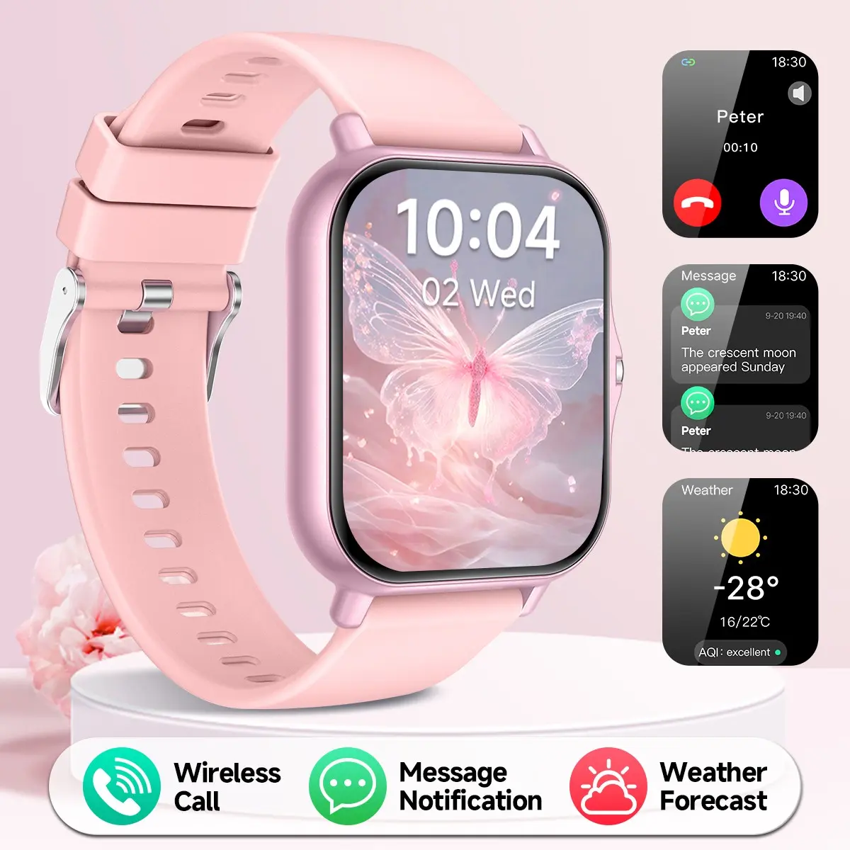 Smartwatch with Wireless Calling & Dialing, 1.83 inch Full Touch Screen, Multiple Sports Modes, Pedometer, App Notifications, Alarm Reminder and Music Playback, Compatible with iPhone and Android, Fitness Tracker Smartwatch