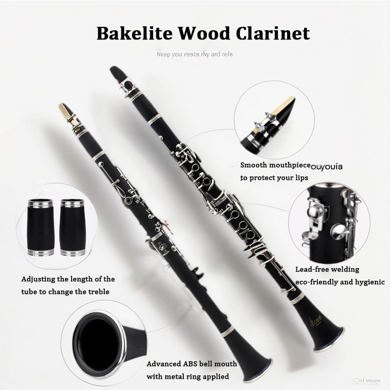 Bb Clarinet, 17 Key Clarinet with Accessories, Woodwind Instrument for Beginners, Musical Instrument for Students, Gift for Music Lovers