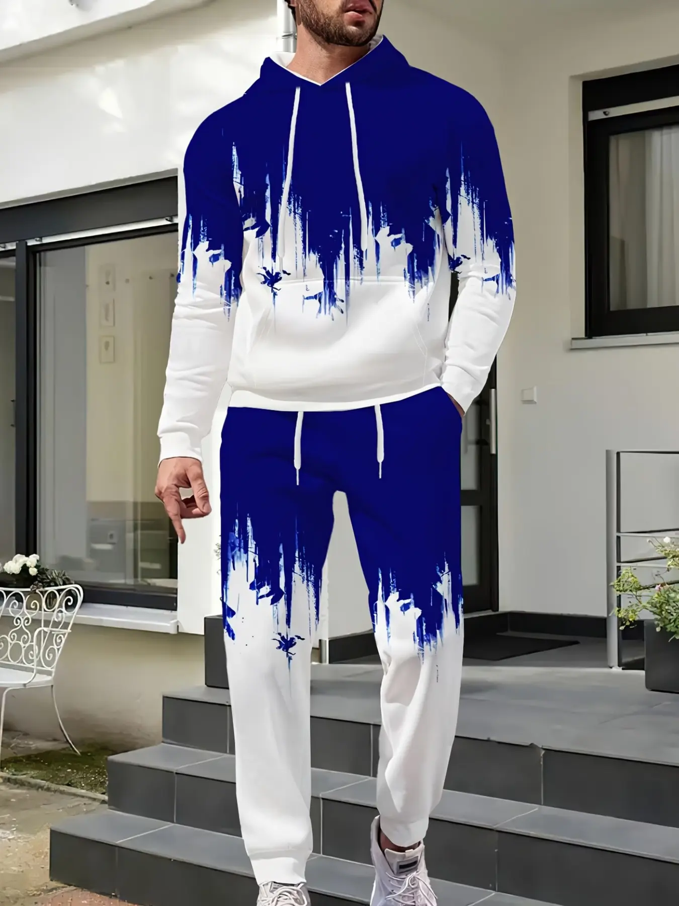 Men's 2-Piece Set Casual Gradient Graffiti Print Hoodie and Sweatpants, Long Loose-Fit Pullover and Ankle-Length Pants