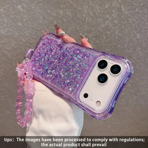 Glitter Beaded Bracelet Protective Case, Drop-Proof Shockproof Phone Cover for iPhone 18 Pro Max, 17 Pro Max, 16 Pro Max, 15, 14, 13, 12