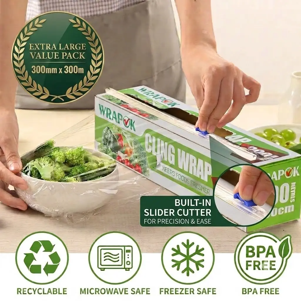 300mm X 300m Cling Film Dispenser and Cutter, Kitchen Plastic Food Seal Wrap, Foodservice Cook’s Tools, Essential Kitchen Accessories