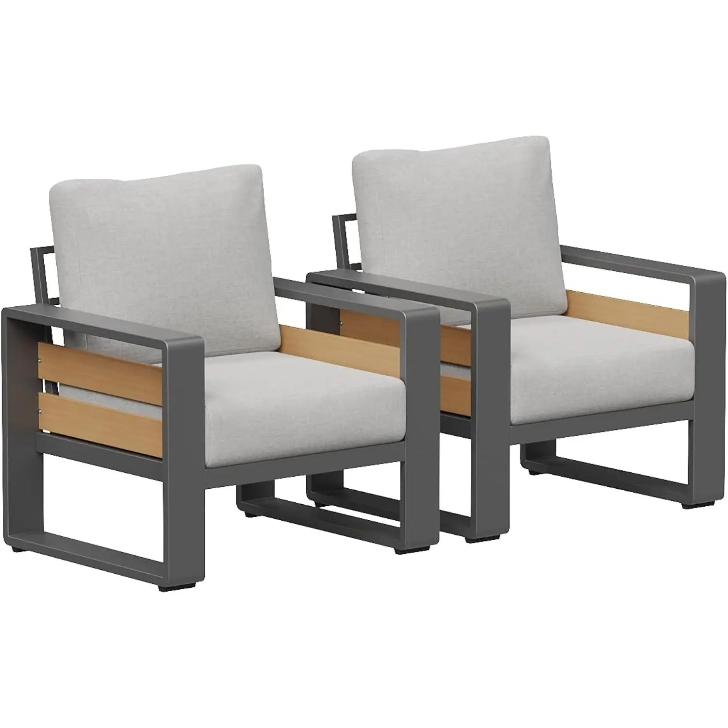 Aoxun Aluminum Outdoor Patio Furniture Set, 2 Seats Metal Sectional Patio Furniture, Modern Outside Sectional Set for Backyard, Armchair ×2, Dark Grey & Dark Grey