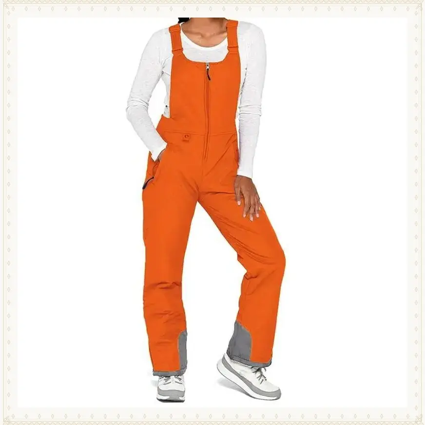 Women's Sleeveless Ski Overalls, Adjustable Shoulder Strap Jumpsuit, Side Pocket Long  Clothes Overalls Front Zipper Waterproof Adjustable Shoulder Strap Thermal Windproof