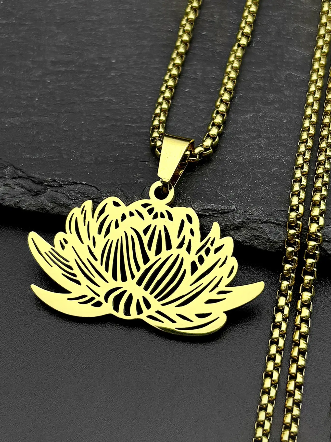 Hollow Yoga Lotus Flower Stainless Steel Pendant Necklace for Women Men Spiritual Buddhist Symbol Chain Amulet Gift