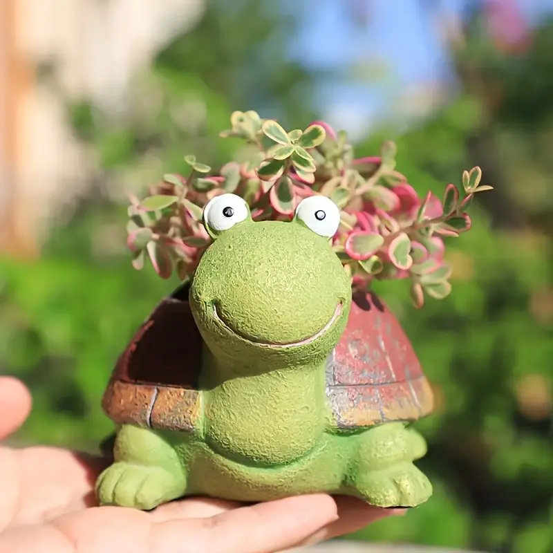 Cute Turtle Resin Flower Pot, Outdoor Garden Decor, Fun Desktop Ornament, Home Decoration, Creative Landscape Accessory