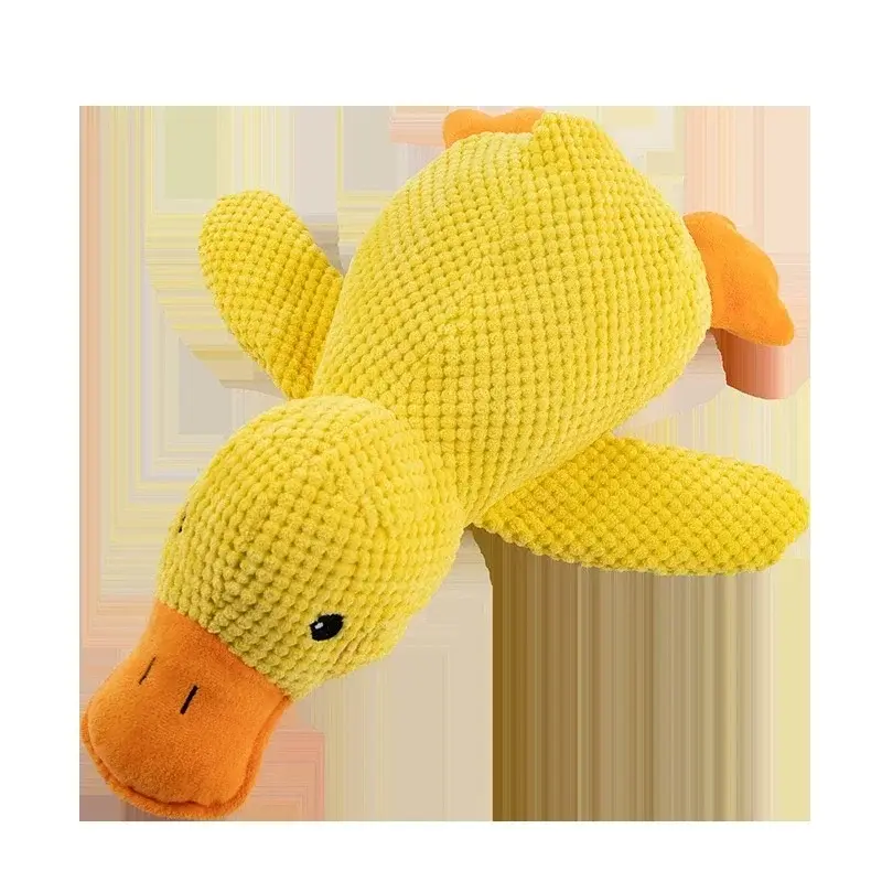Gentle Soft Yellow Duck Chew Toy Safe Molar Squeaky Doll as Calming Companion for Anxious Dogs