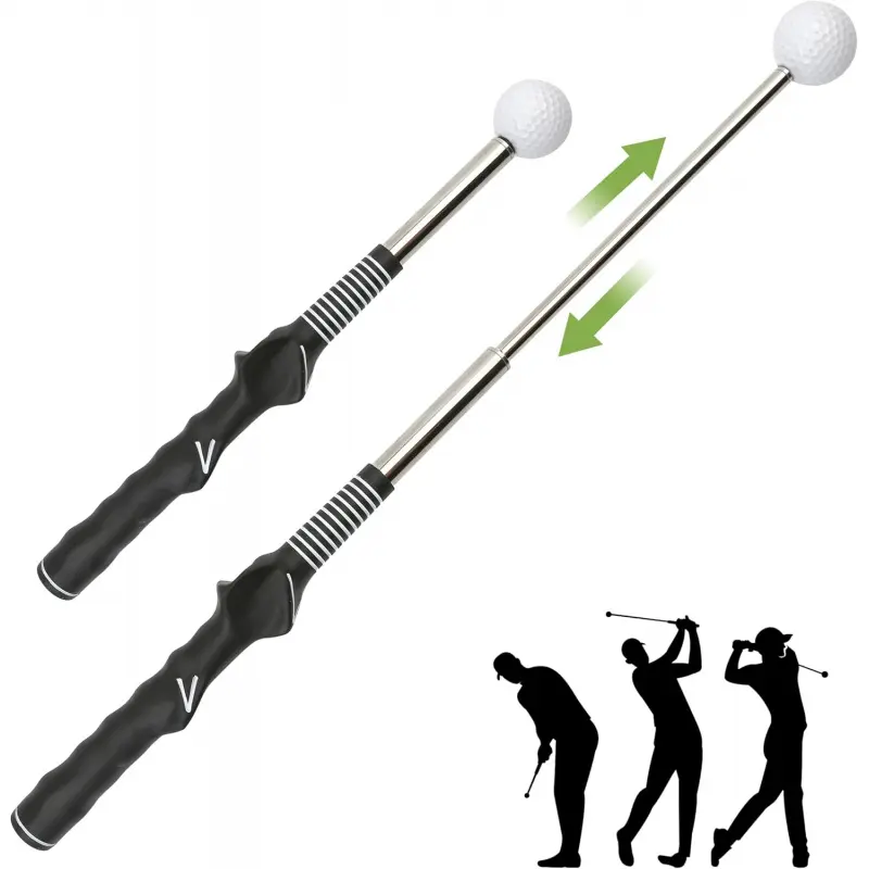 Right-Handed Golf Swing Training Stick - Retractable Stainless Steel Shaft, Weighted Head, Anti-Slip Rubber Grip, Instant Click Sound Feedback Tempo Trainer, Extended 25.98", Compact Portable Carry for Pre-Golf Warm-Up, Indoor Training, Golf Performance S