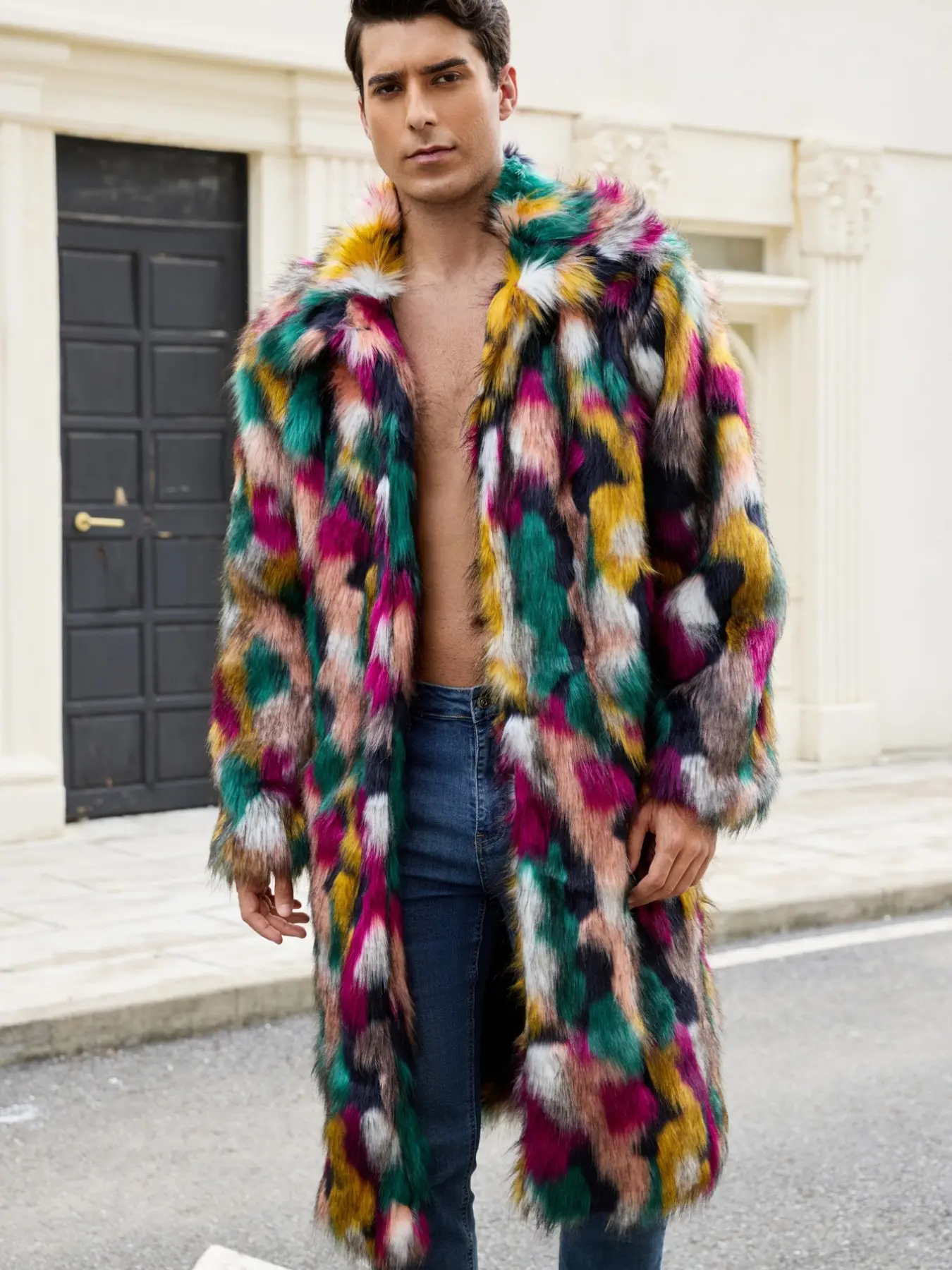 Men's Autumn Winter Warm Fuzzy Leopard Print Jacket, Zipper Hooded Coat, Stylish Outerwear for Cold Weather, Perfect for Layering