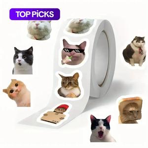 cat pattern sticker, 500pcs/roll cute cat face expression sticker, self adhesive label, self adhesive decorative sticker for gift greeting card & envelope, easter gifts, sticker decals