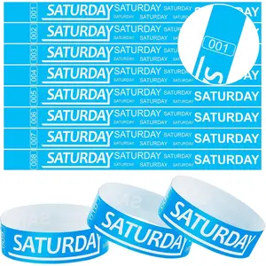 Henoyso 600 Pcs Saturday Paper Wristbands Event Admission Paper Bracelets Numbered Waterproof Party Armbands for Events Day of the Week(Blue)