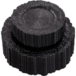 60-Count Black Disposable Plastic Plates - 10" Dinner & 7" Dessert Plate Set for Gothic Weddings, Birthday Parties | Thick,  & Leakproof Party Dinnerware (60 Pack)