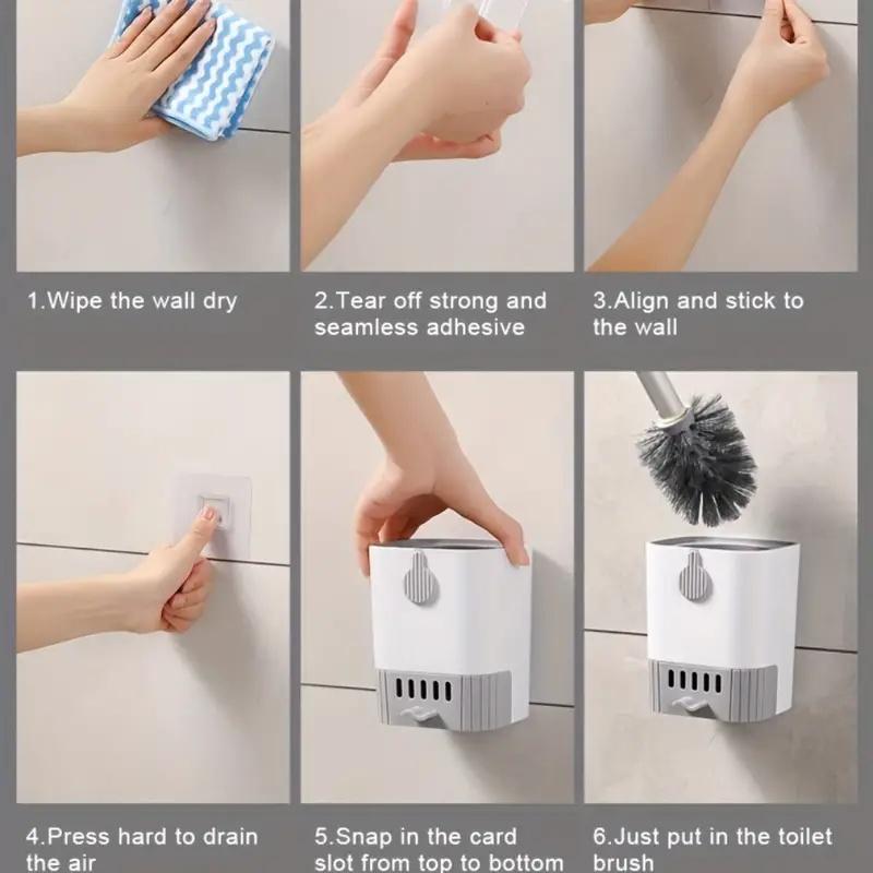 Toilet Brush and Holder Set, 1 Set Wall Mounted Long Handle Toilet Brush and Holder, Household Cleaning Supplies for Bathroom, Home Goods, Bathroom Brush Cleaner