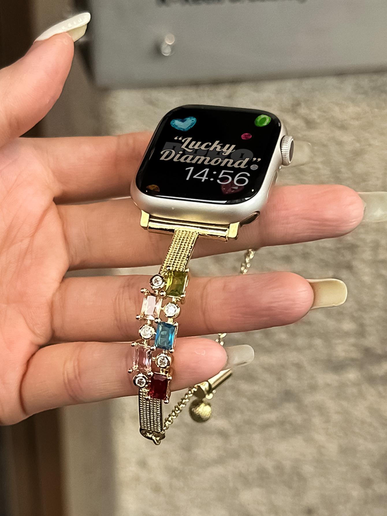 Candy Square Rhinestone Bracelet Watch Band, Stylish Strap Compatible With Apple Watch Series 4 5 6 7 8 9, Shiny Elegant Design For Women's Daily Wear