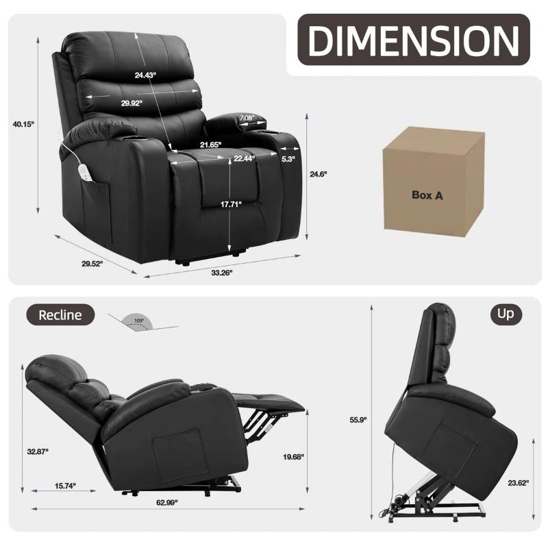 Power Lift Recliner Chair with Heat & Massage, Electric Reclining Sofa with USB Port, Cup Holders & Side Pockets