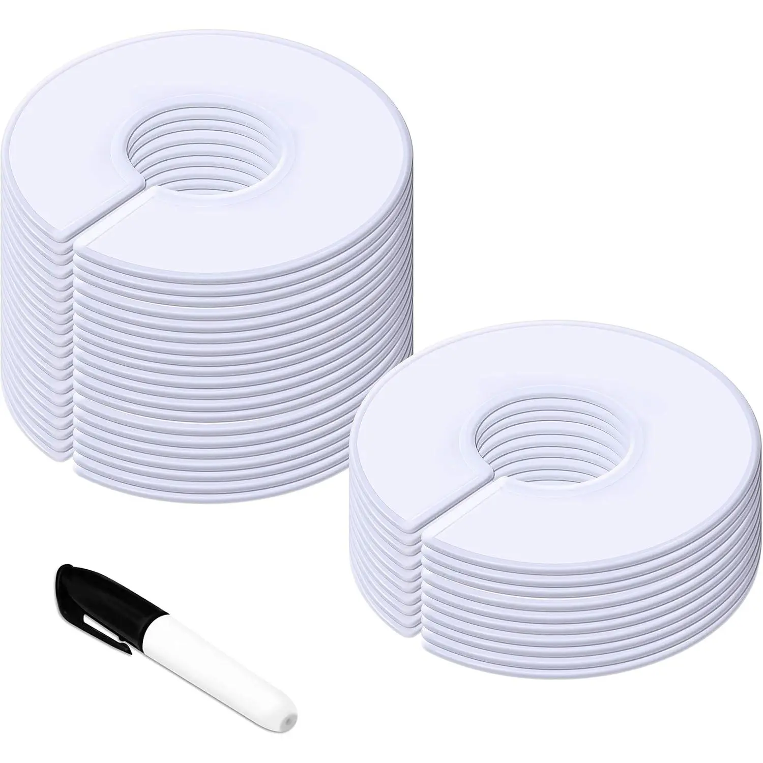 30 Pack White Round Clothing Size Closet Rack Dividers Hangers with 1 Bonus Marker (Outer 3.5”, Inner 1.38” in Diameter)