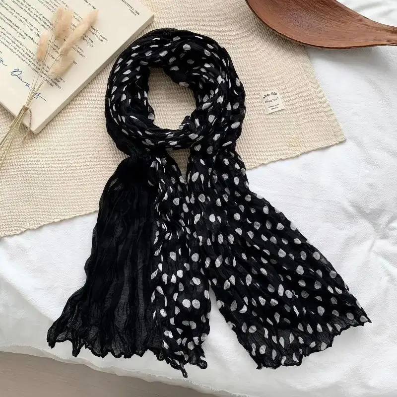 Women Cotton Linen Scarf Wrinkle Twisted Scarf Female Headscarf Korean Versatile Trend Pleated Shawl Scarf