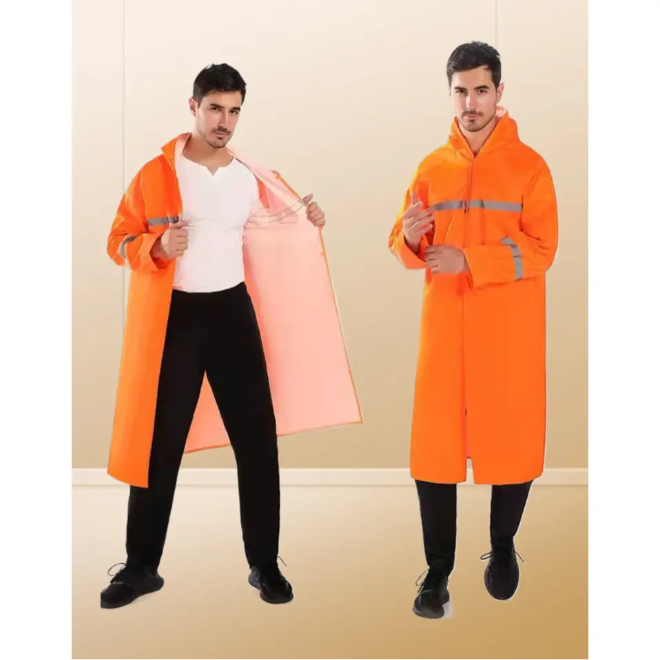 Unisex Long Integrated Reflective Raincoat Heavy Rainproof For Construction Site Outdoor Labor Protection