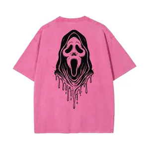 Dripping Ghost Face Oversized Tee | Vintage Washed Streetwear T-Shirt, Horror Hooded Phantom Graphic, Grunge Alt Aesthetic, Heavyweight Cotton, Relaxed Boxy Fit, Breathable Fabric, Unisex Design, Fade Resistant Print, Perfect for Street Style