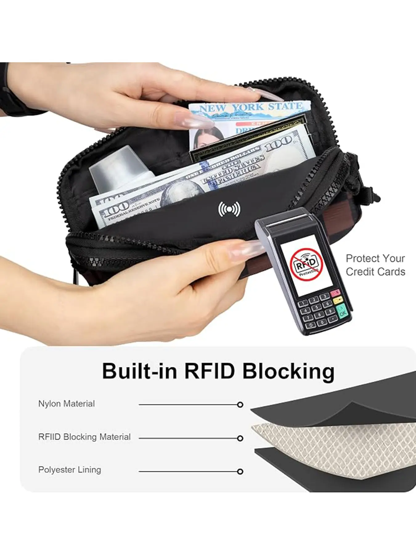 Rfid Anti-Theft Wallet, Wristlet, Crossbody Bag, Shoulder Bag, Casual Leopard Pattern, Nylon Material, All Seasons