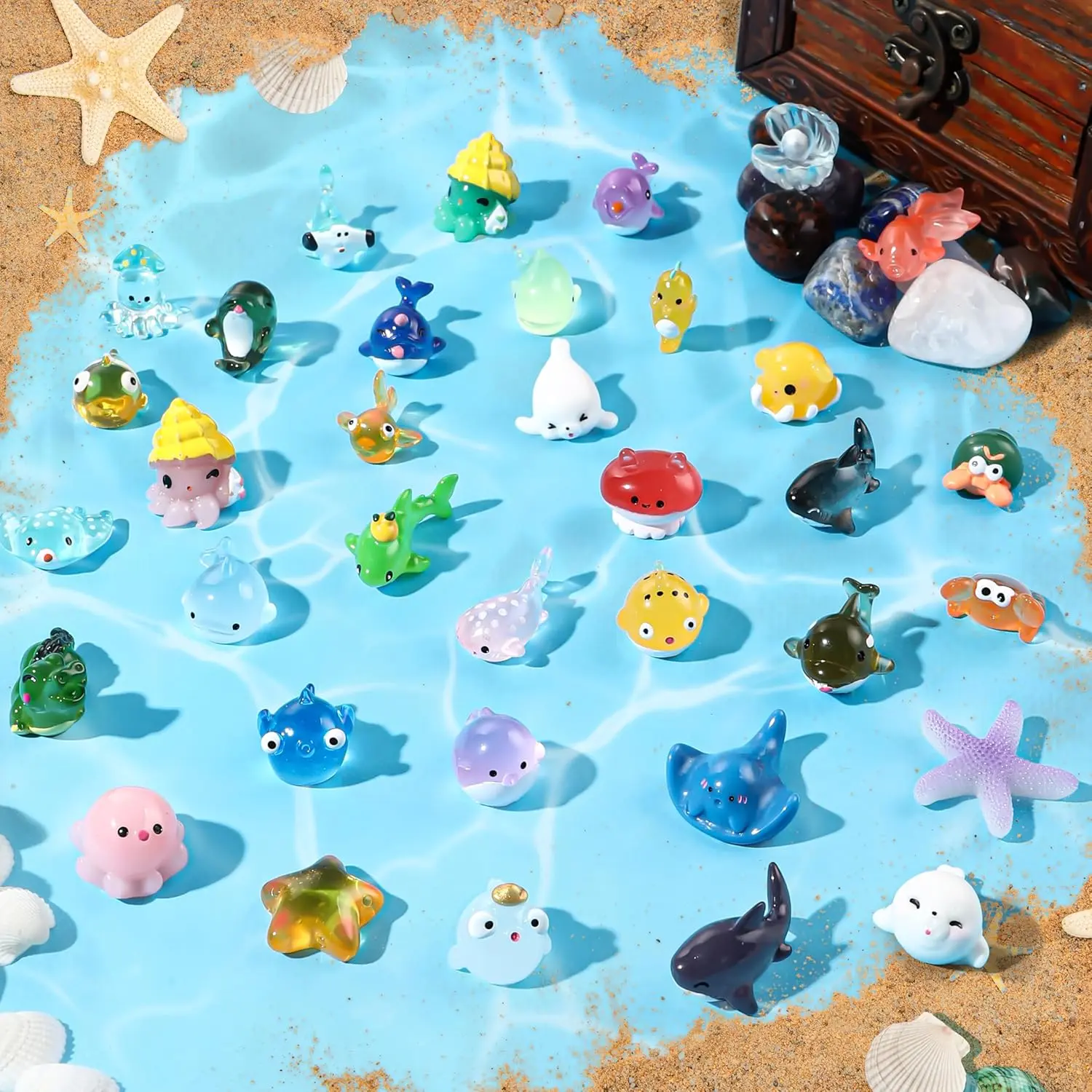 36pcs Mini Ocean Resin Animals Tiny Sea Animals Figurines Marine Miniature Plastic Animals Aquarium Ornaments Decorations for DIY Fish Tank Potted Micro Fairy Garden Dollhousefidget toys