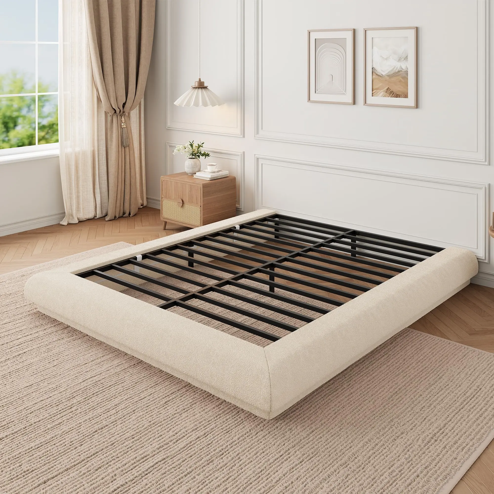 Cloud Platform Bed Frame with Upholstered Headboard/No Headboard – No Box Spring Needed, Easy Assembly, Noise-Free