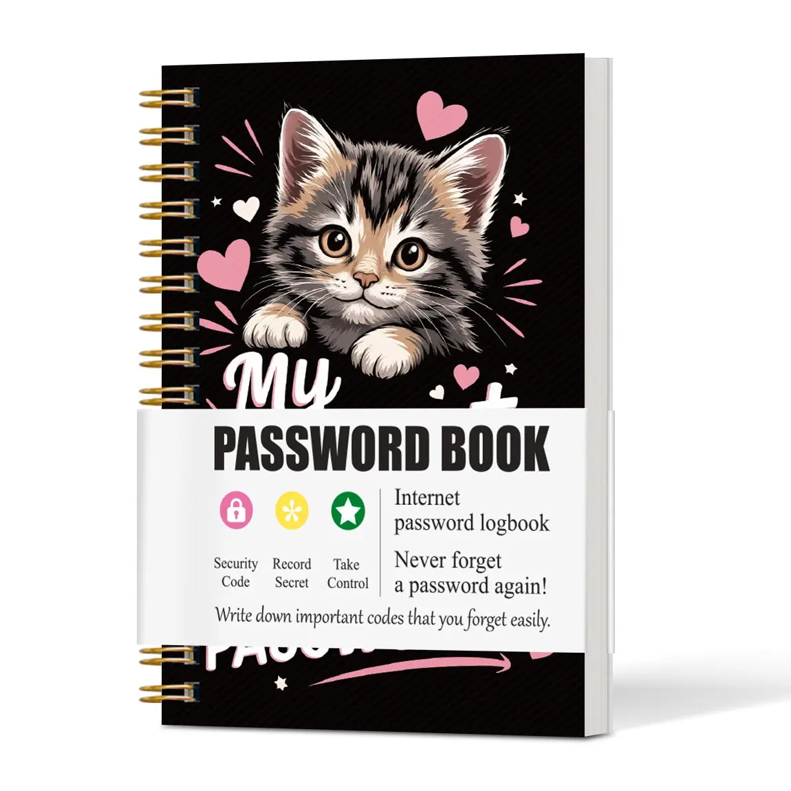 Cute Cat Password Notebook, Mini Dual Coil Account Password Book, Offline Password Manager, Portable Website Login Info Organizer, Password Journal