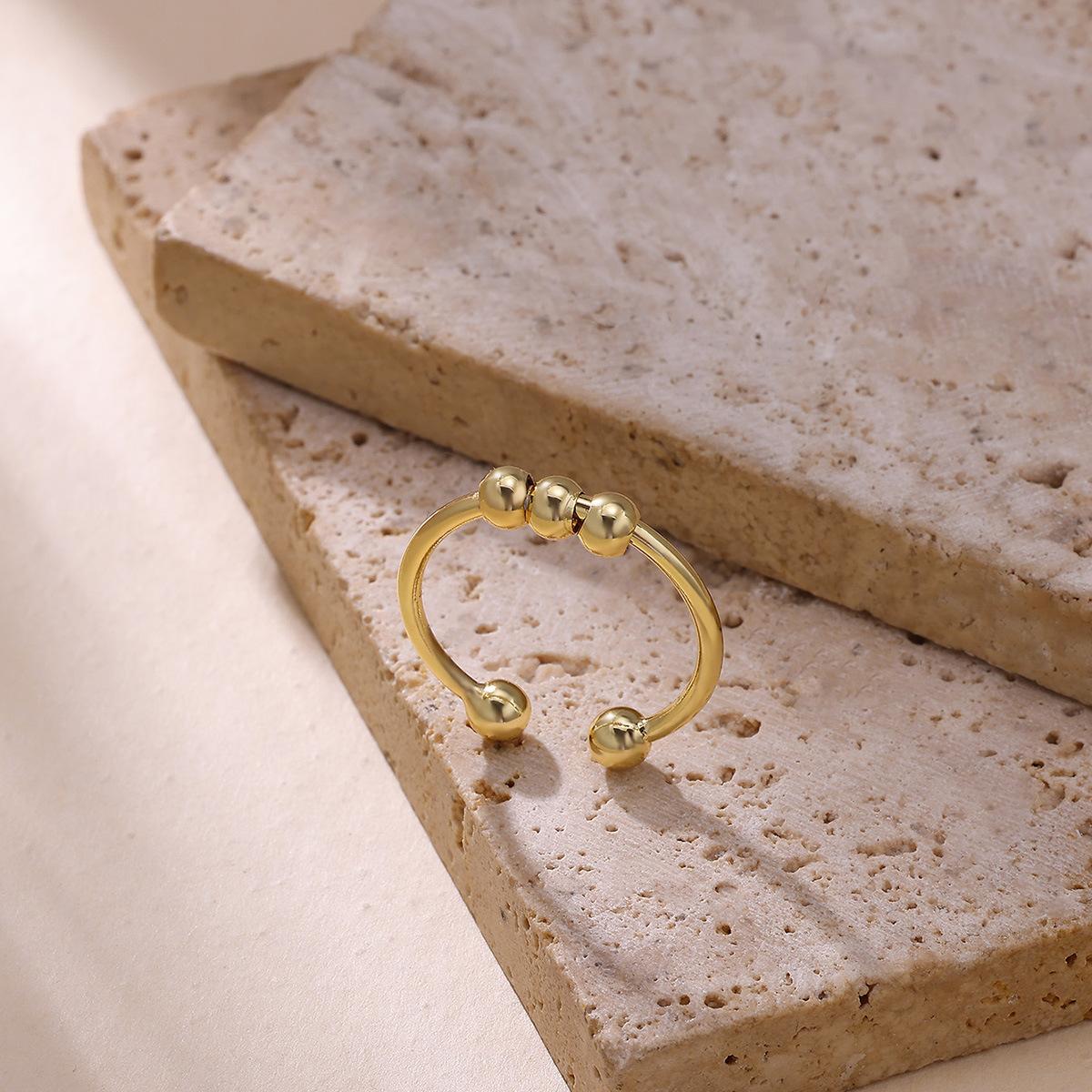 Spiral Bead Anxiety Relief Open Ring Gold Simple Men's and Women's Rotating Bead Finger Ring Handpiece
