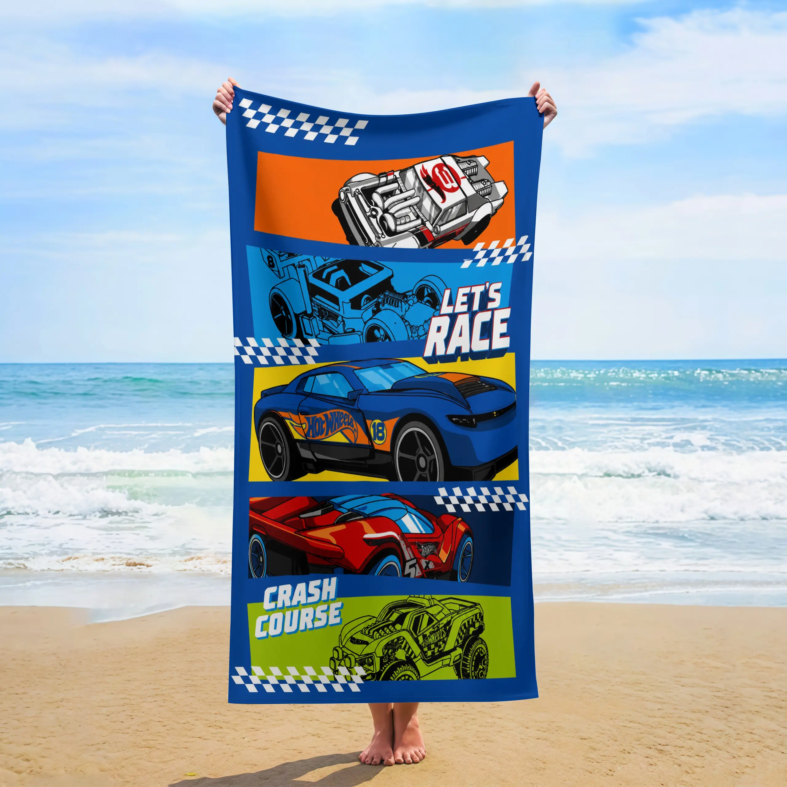 Vibrant Hot Wheels Racing Cars Graphic Swim Towel, Perfect For Boys Summer Pool Party Outdoor Picnic And Hot Wheels Fan Birthday Present