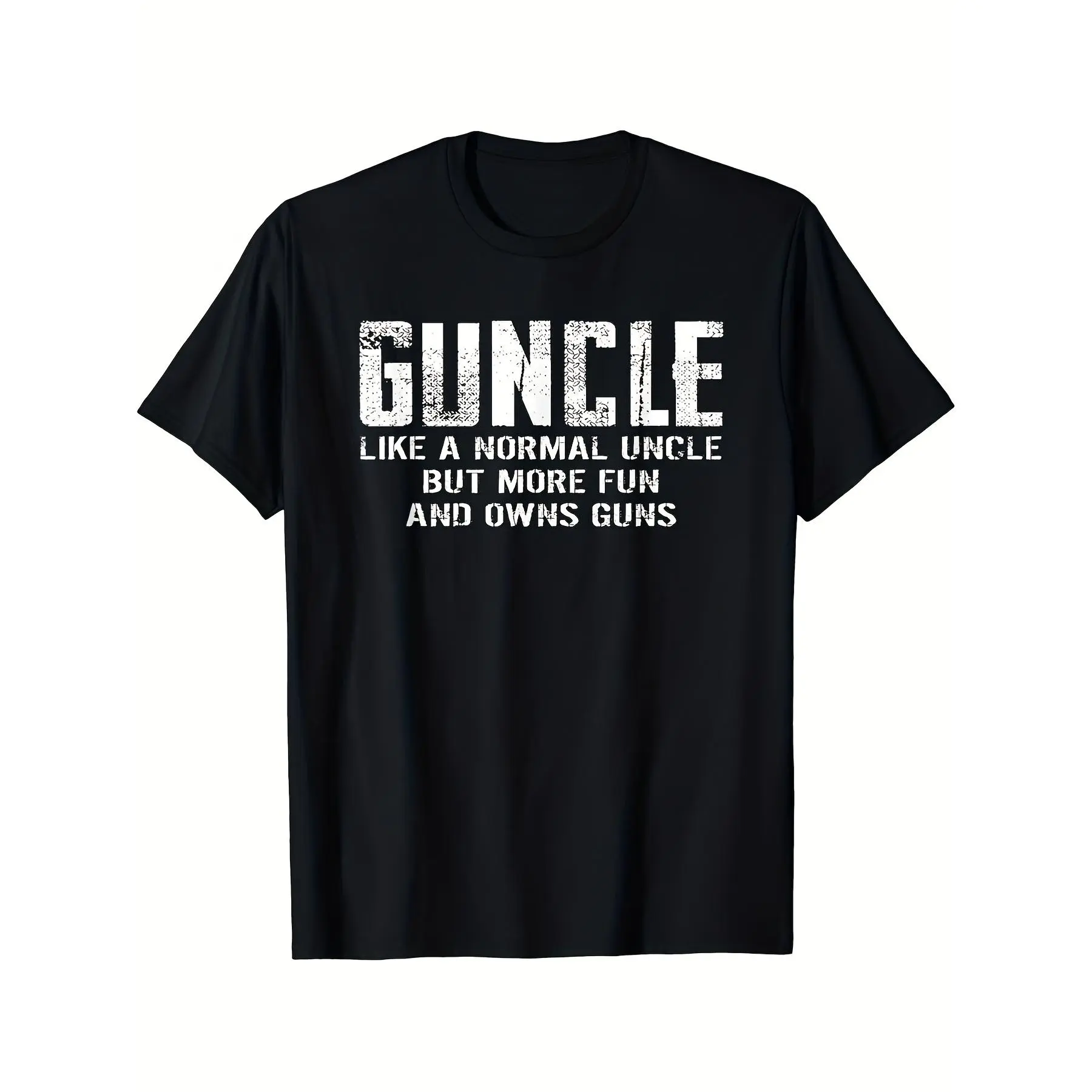 Men's "Guncle" Graphic T-Shirt, Soft 100% Cotton Casual Top with Funny Distressed Print, Short Sleeve Round Neck Streetwear, Shortsleeve, Fashion, Simple, Tshirt, Clothes, Fitness