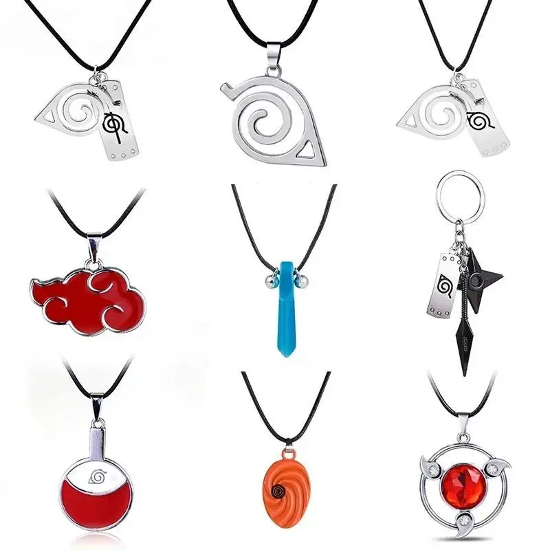 Hot Anime Konoha Necklace Akatsuki Red Cloud Pendant Uzumaki Anime Accessories Keychain Cosplay Akatsuki Itachi Cartoon Jewelry