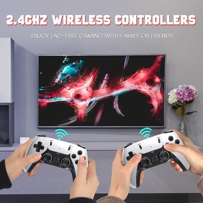 Mass Games Retro Game Console with 20000+ Built-in Games 19 Emulators 2 Wireless Controllers 4K Output & 64GB SD Card Perfect for Kids & Adults - Portable Gaming System Console Stick with Emulators fun party