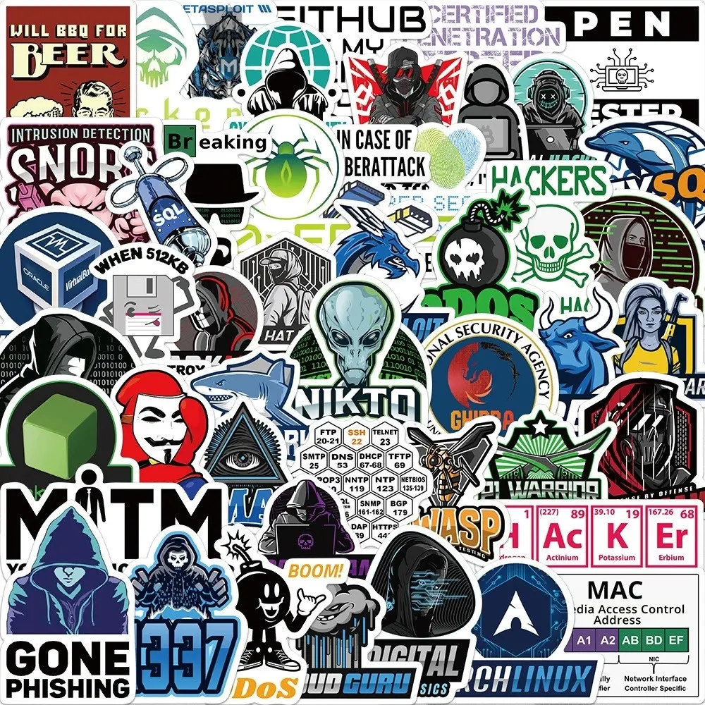 Cyberpunk Hacker Code Graffiti Sticker Set 50pcs, Waterproof Vinyl Decals, Matrix Code & Glitch Art, for Laptop, Suitcase, Guitar, Notebook