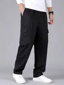Men's Four-Season Breathable Work Pants, Loose Straight Leg Drawstring Waist, Casual Streetwear, Suitable for Daily Activities