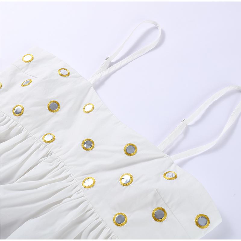 New2025Hollow Out Crop Tank Pleated Skirt Sets Women Ring Bead Strap Sleeveless Backless Vest A-line Skrits Suits Spring Street