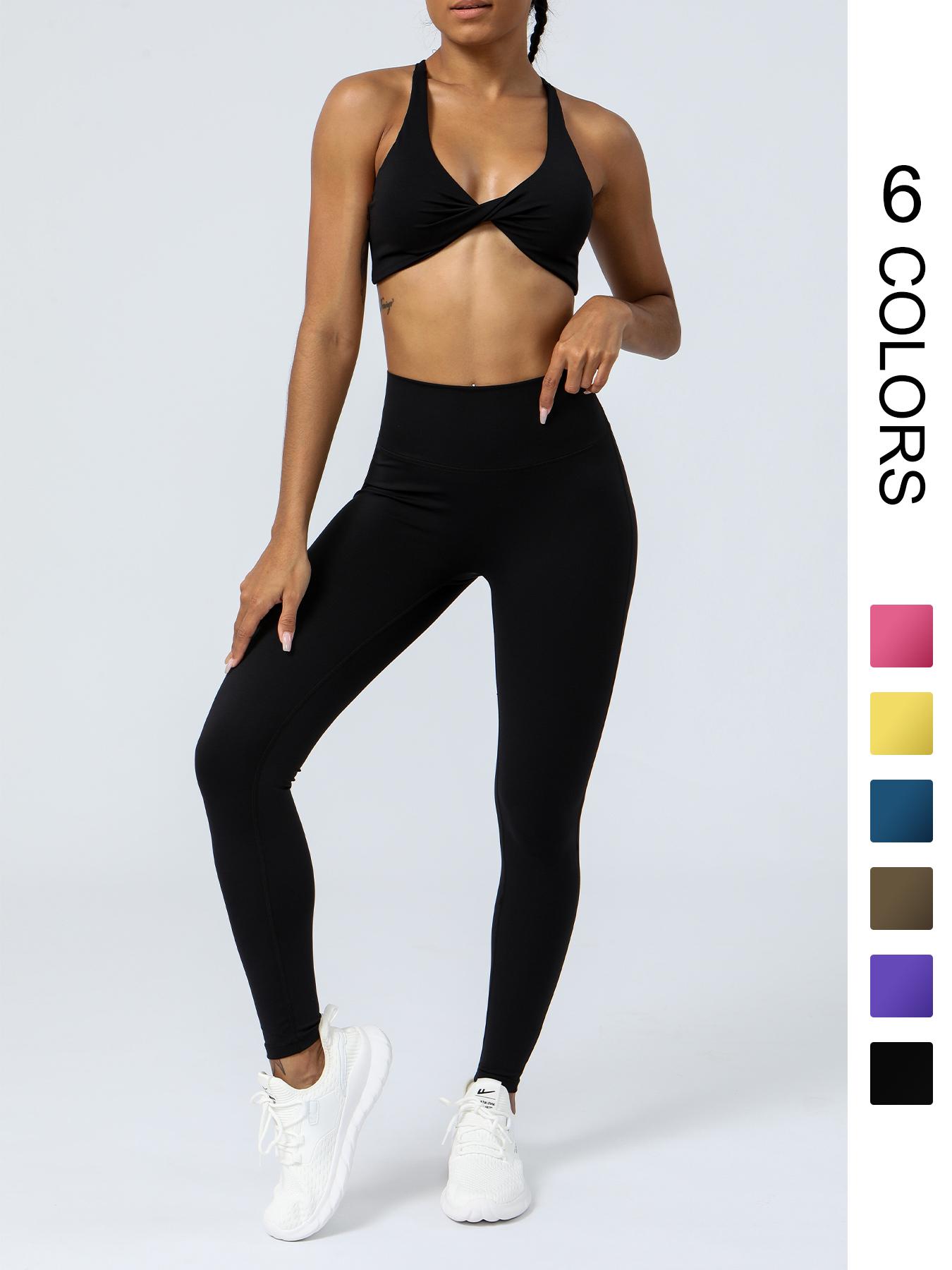 Women's Solid Criss Cross Back Crop Sports Bra & High Waist Leggings Tracksuit Set, Sporty Casual Breathable Outfits for Yoga Gym Workout Running, Ladies Sportswear for All Seasons Workout Running Clothes