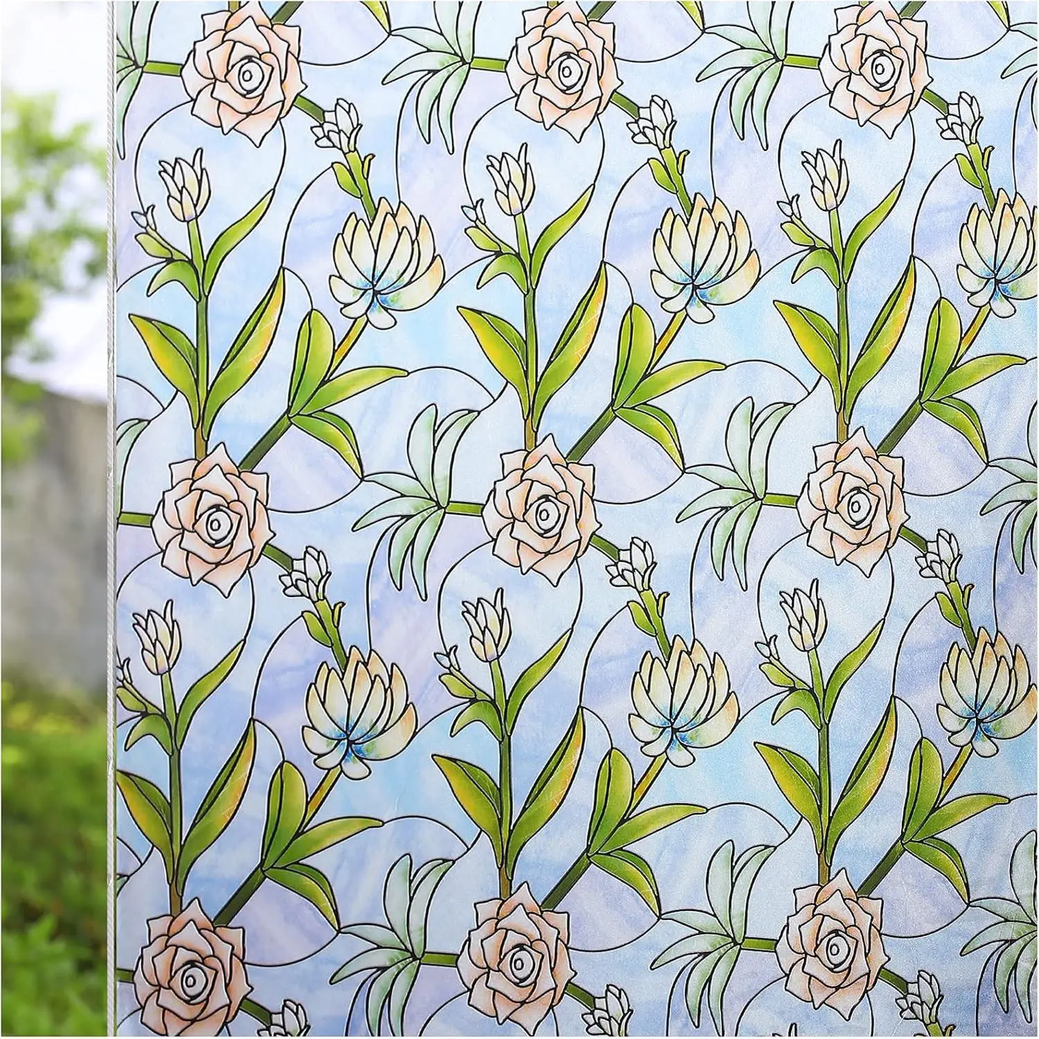 Stained Glass Window Film - 35"x78", Decorative  Film, Heat Blocking, Static Clings, Suncatcher Window Clings