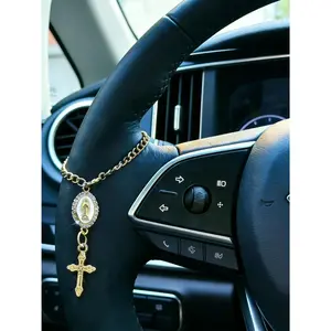 One Steering Wheel Decoration Piece, A Simple Gold Cross, Creative Prayer Beads Car Pendant Accessory