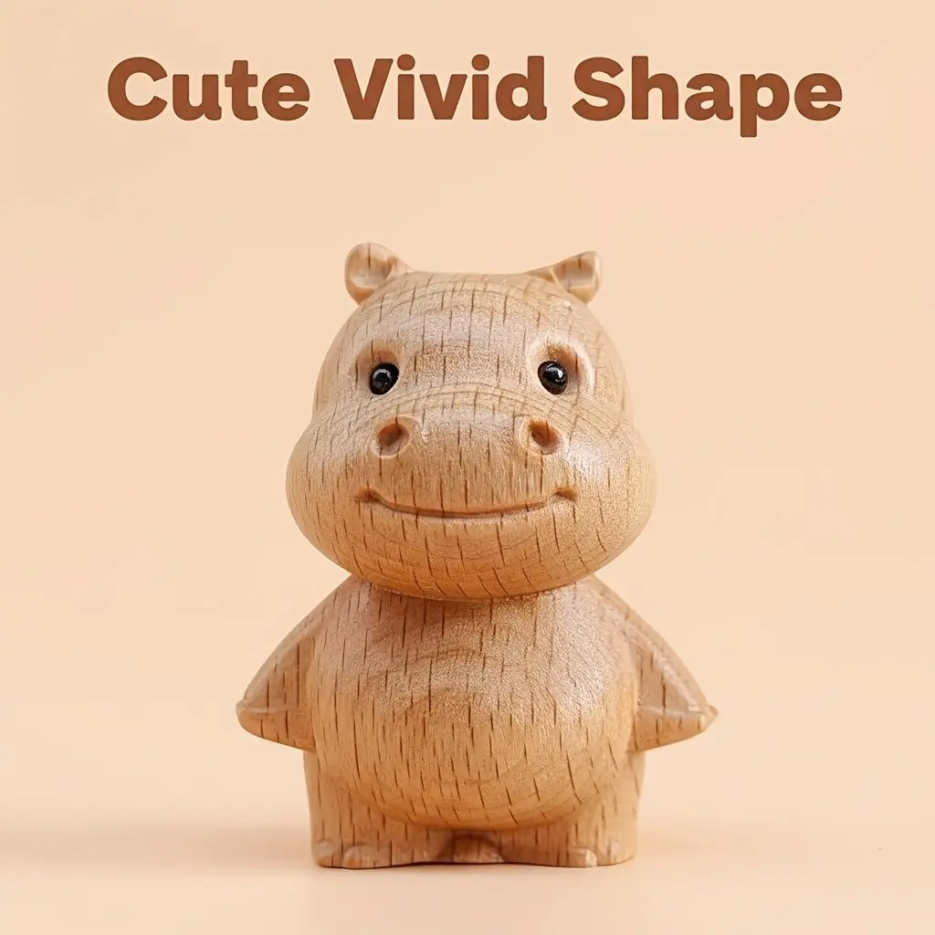 Handcrafted Wooden Hippo Figurine, Cute Standing Pose, Natural Style Decorative Home Decor, Office Desk Accessory, Creative Desktop Decoration, Elegant Carving Art, Perfect Gift