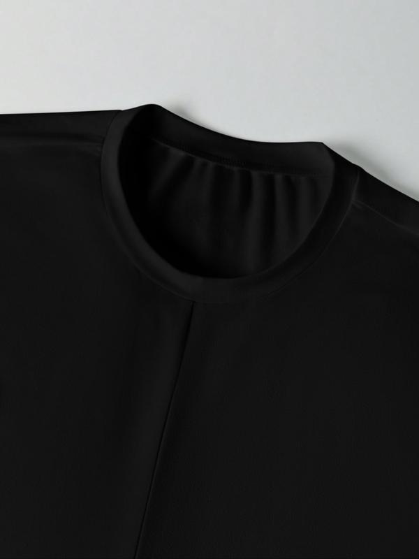 Women's Knitted Round Neck Drop Shoulder Sleeve T-Shirt, Fashion Casual Chic Asymmetrical Ruched Cross Cutout Back Tie Top