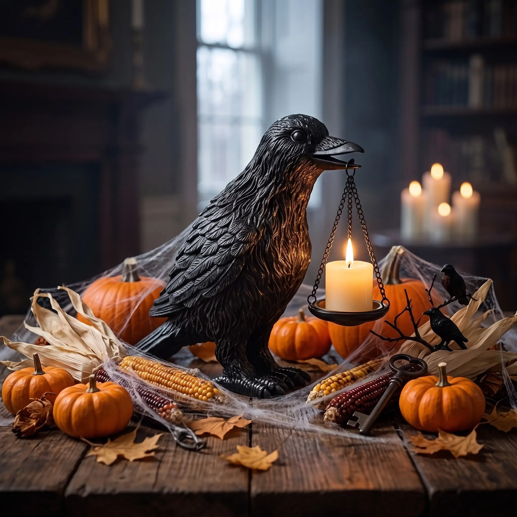 Gothic Resin Crow Incense Burner with Faux Base, Spooky Tabletop Statue for Living Room, Unique Holiday Gift for Dark Decor Lovers
