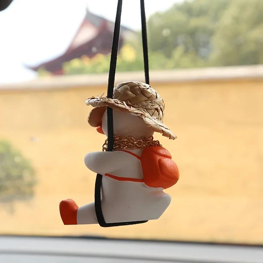 Cute Hanging Car Decoration for Summer, Cool Swinging Duck Car Decor Rearview Mirror Hanging Pendant, Cars Stuff, Cute Car Accessories, Girly Car Accessories, Pink, Yellow, Car Supplies for Girls