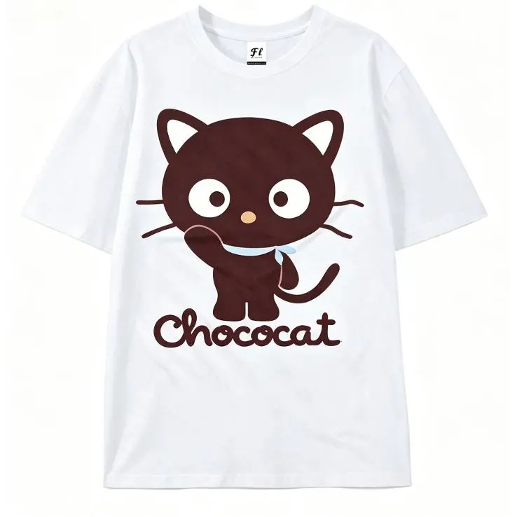 Chococat Cute Cartoon Graphic Cotton T‑Shirt, Kawaii Cat Fashion Outfit, Comfort Oversized Short Sleeve Top, Perfect Valentine Holiday Gift For Cat Lovers, Best Present For Family And Friends