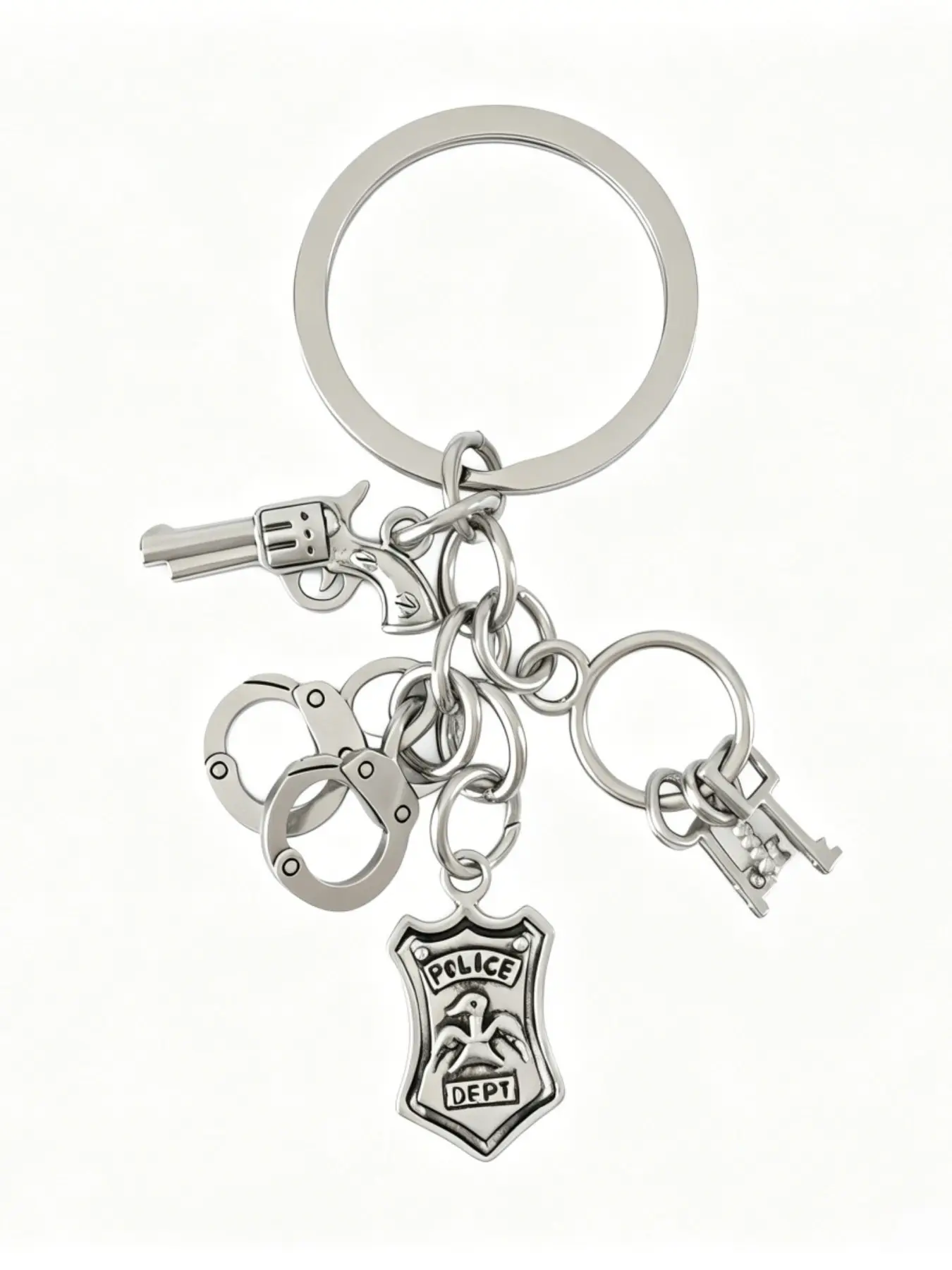 Police Car Theme Metal Keychain, Collectible Keychain, Gun Shield Handcuff Bullet Design, Unique Car Accessory, Personalized Gift, 1 Piece