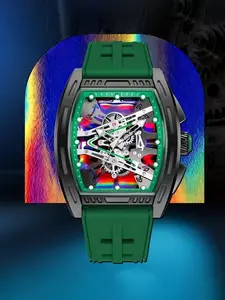 Men's Fashion Quartz Watch, Barrel Shaped Dial Digital Face, Alloy Case, Silicone Strap, Casual Style, Suitable for All Seasons