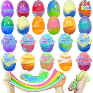 24 Pack Easter Eggs Filled with Butter Slime Toys Colorful Slime Kit No-Sticky,Stress Relief Squeeze Toys Easter Basket Stuffers for Kids Boys Girls Surprise Egg Hunt Party Favor Classroom Prize Gifts