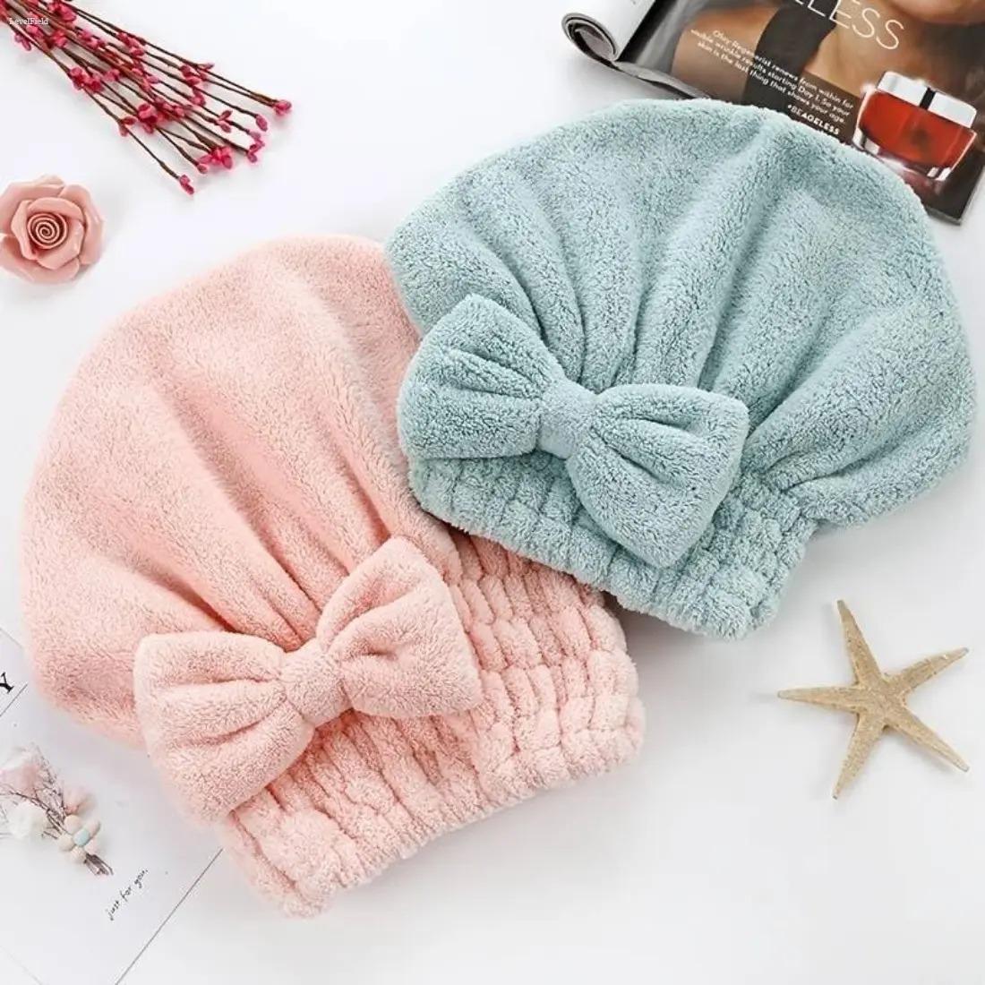 2-Pack Microfiber Hair Towel Wrap with Bow Detail Quick-Dry Super Absorbent Soft Gentle on Hair for After-Shower Spa Bathroom Daily Use